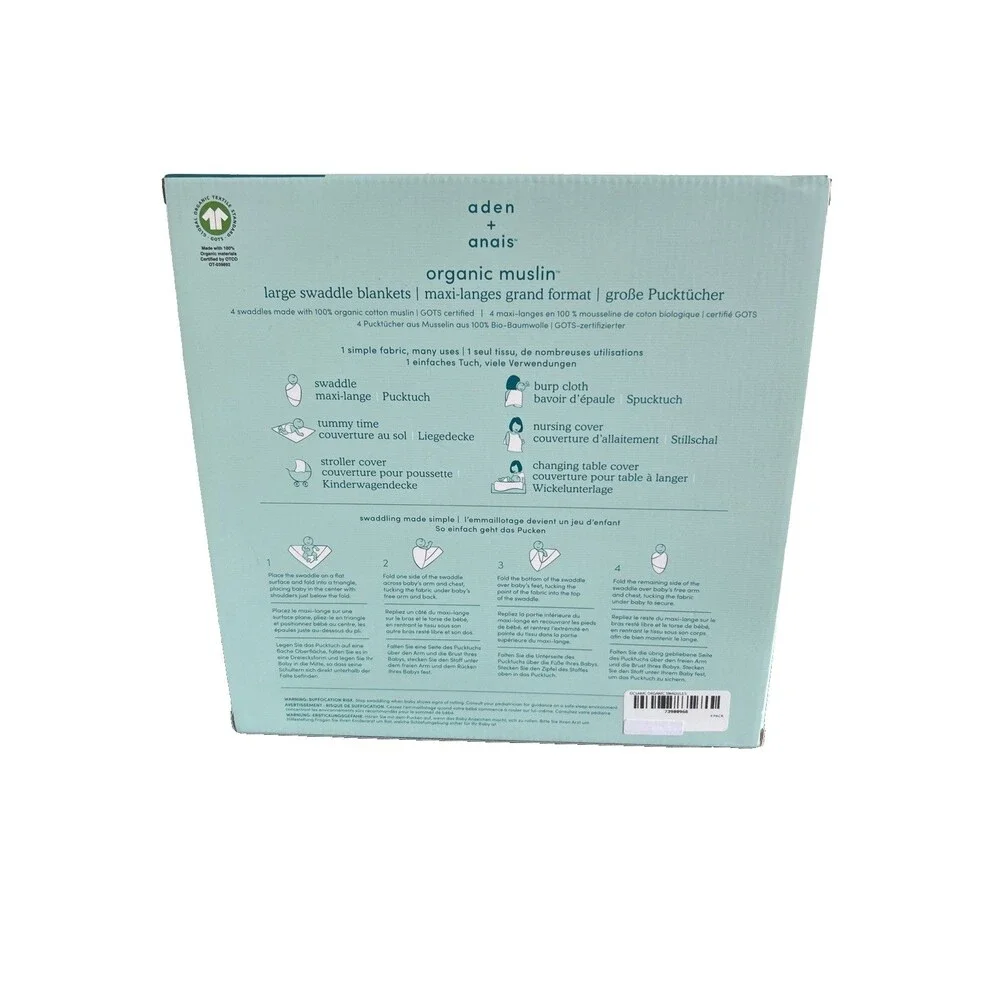 aden + anais Oceanic Organic Cotton Muslin Large Swaddle Blankets 4-pack 47 x 47